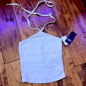 A cute summer white rap around neck top from Hollister.